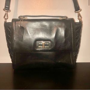 Danier Leather Black Quilted Turnlock Satchel